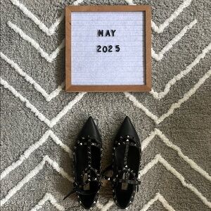 Valentino Garavani Black Rock-Studded Flats